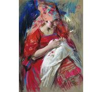 ZHAOSHAN Famoso Stampa Artistica Poster Stampa Chica campesina cosiendo de Abram Efimovich Arkhipov per la Decorazione Domestica dell'ufficio 60x90cm