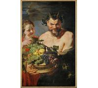 ZHAOSHAN Famoso Stampa Artistica Poster Stampa Sátiro y niña con cesta de frutas de Peter Paul Rubens per la Decorazione Domestica dell'ufficio 60x90cm