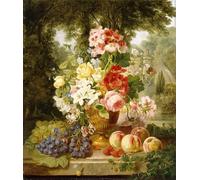 ZHAOSHAN Famoso Stampa Artistica Poster Stampa un jarrón de flores y frutas de verano en una cornisa en un paisaje de William Wainwright per la Decorazione Domestica dell'ufficio 60x90cm