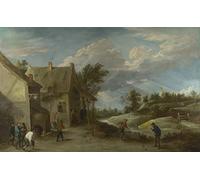 ZHAOSHAN Famoso Tela graffiti Artistiche Tela Campesinos jugando bolos afuera de una posada de pueblo por David Teniers el per L'arredamento del Soggiorno 60x90cm