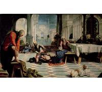 ZHAOSHAN Famoso Tela graffiti Artistiche Tela Cristo lavando los pies a los discípulos Detalle del lado izquierdo de Jacopo Robusti Tintoretto per L'arredamento del Soggiorno 60x90cm