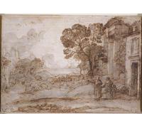 ZHAOSHAN Famoso Tela graffiti Artistiche Tela Paisaje con Abraham expulsando a Agar e Ismael de Claude Lorrain per la Decorazione Domestica dell'ufficio 60x90cm