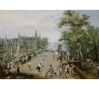 ZHAOSHAN Famoso Tela graffiti Artistiche Tela un juego de palmeras ante un palacio de campo de Adriaen Pietersz Van De Venne per la Decorazione Domestica dell'ufficio 60x90cm