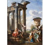 ZHAOSHAN Immagini Moderni Parete Immagine Capriiiiiiccio con la predicación de un santo el jarrón de Medici un templo en ruinas de Paolo Pannini per la Decorazione Domestica dell'ufficio 60x90cm