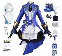 ZHAOSJ Genshin Impact Furina Costume Cosplay Set Completo con Parrucca E Cappelli Genshin Focalors Costume Cosplay Furina Uniforme Cosplay Halloween Carnevale Festa Stage Performance Costume