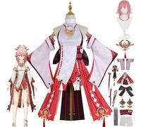 ZHAOSJ Genshin Impact Yaemiko Costume Cosplay Outfit Toy Figure Raiden Shogun Uniform Set Completo Halloween Party Dress Up Suit con Parrucca