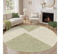 Zhaotingrui Tappeto da soggiorno rotondo, 80 cm, morbido pelo corto, con design geometrico verde e beige, antiscivolo e lavabile, per soggiorno o come scendiletto in verde, beige