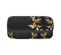 ZHAOUR Astuccio con bandiera di Malta - Organizer multiuso - Tessuto Oxford resistente, scomparti multipli, Oro Bianco Farfalle Nero, Taglia unica, Zaino per la scuola