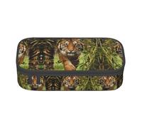 ZHAOUR Astuccio con motivo muro di mattoni rossi, stampa completa, organizer multiuso, in tessuto Oxford resistente, scomparti multipli, Tigre nella giungla, Taglia unica, Zaino per la scuola