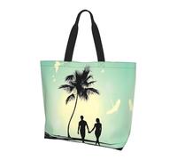 ZHAOUR Borsa a tracolla con stampa Merry Christmas Candle, grande, riutilizzabile, da donna, leggera, per tutti i giorni e da viaggio, Coppie sposate a piedi sulla spiaggia, Taglia unica