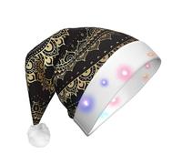 ZHAOUR Cappello di Natale con LED per adulti, cappello di Babbo Natale con stampa caleidoscopio mandala, morbido peluche per Natale, Capodanno