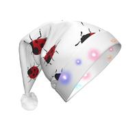 ZHAOUR Cappello di Natale con LED per adulti, cappello di Babbo Natale con stampa di coccinella a sette stelle, morbido copricapo per Natale e Capodanno
