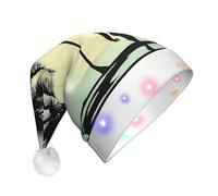 ZHAOUR Cappello natalizio con LED per adulti, coppia sposata che cammina sulla spiaggia, cappello di Babbo Natale, morbido peluche per Natale, Capodanno