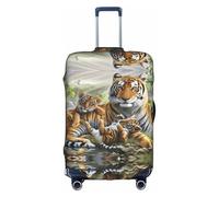 ZHAOUR Copertura protettiva per valigia, elastica, motivo: tigri della giungla, con stampa di cuccioli, accessori da viaggio per viaggi di lavoro, bianco, S