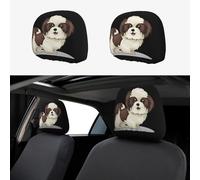 ZHAOUR Copertura universale per poggiatesta auto con stampa di cane Shih Tzu, 2 pezzi, morbida, traspirante e alla moda, protezione per furgoni, SUV, camion