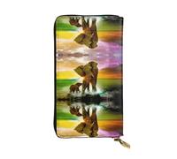 ZHAOUR Elegante portafoglio in pelle con stampa di batteria - Pochette leggera bifold, scomparti multipli per carte e tasca portamonete con cerniera, Elefante Africa, Taglia unica