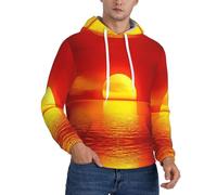 ZHAOUR Felpa con cappuccio da uomo in pile con stampa di alba rossa, streetwear alla moda per tutti i giorni, viaggi e tempo libero, Nero , 3XL