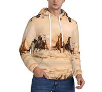 ZHAOUR Felpa con cappuccio da uomo in pile con stampa di cavalli che corrono nel deserto e tempesta di sabbia, streetwear alla moda per l'uso quotidiano, viaggi e tempo libero, Nero , S