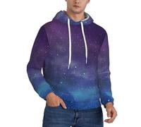 ZHAOUR Felpa con cappuccio da uomo in pile con stampa interstellare dell'universo con stelle e galassia, alla moda, streetwear per tutti i giorni, viaggi e tempo libero, Nero , S