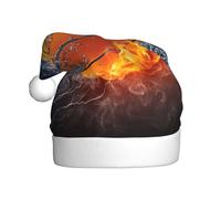 ZHAOUR Pallacanestro sul fuoco e spruzzi di fiamma d'acqua (cappello di Natale stampato per adulti - Comodo Natale Capodanno Babbo Natale bomboniere cappelli, Holiday Festive Headwear