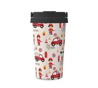 ZHAOUR Tazza da caffè isolata per bambini e bambine con stampa dei vigili del fuoco, 500 ml, bicchiere da viaggio con coperchio ribaltabile, tazza in acciaio inox a doppio strato