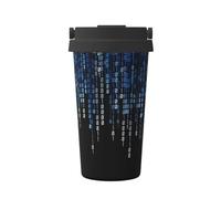 ZHAOUR The Blue Binary Print Carry Insulated Coffee Mug - 500ml Bicchiere da viaggio con coperchio ribaltabile, tazza in acciaio inox a doppio strato