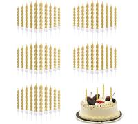 ZHAOYCSH 50 Pezzi Candele di Compleanno a Spirale in Metallo Oro, Candeline con Supporti per Torte - Decorazioni per Feste di Compleanno, Matrimonio, Anniversario e Cupcake, Dorate