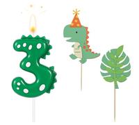 ZHAOYCSH Candele di Compleanno Numero 3 a Forma di Dinosauro, con 2 dinosauri Cake Topper, Candelina Verde per Torta di Compleanno, Decorazioni per Feste di Compleanno per Bambini e Bambine di 3 Anni