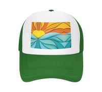 ZhaoYuGoods Berretto da baseball, tramonto e alba con onde oceaniche Prinetd regolabile in rete posteriore da camionista, cappello da sole carino casual per sport all'aria aperta, viaggi, corsa, Verde