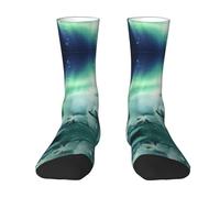 ZhaoYuGoods Calzini colorati divertenti per adulti per uomini e donne, con stampa di orso polare dell'aurora boreale, calzini caldi per unisex, bianco, Taglia unica