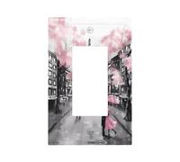 ZhaoYuGoods Copertura decorativa per presa dell'interruttore della luce, Parigi Street Torre Eiffel rosa stampato floreale durevole piastra da parete elettrica 12,5 x 8 cm