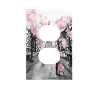 ZhaoYuGoods Copertura decorativa per presa dell'interruttore della luce, Parigi Street Torre Eiffel rosa stampato floreale durevole piastra da parete elettrica 12,5 x 8 cm