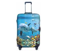 ZhaoYuGoods Copertura protettiva per bagagli, motivo delfino oceano che guarda te, copertura per valigia, copertura per bagagli divertente, adatta per bagagli da 45 a 81 cm, bianco, S
