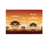 ZhaoYuGoods Elefante e giraffa al tramonto, puzzle da 1000 pezzi per adulti, puzzle orizzontali impegnativi in legno di alta qualità, con foto di riferimento per rilassamento mentale e decorazione