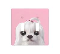 ZhaoYuGoods Placca da parete con stampa di un bel cane maltese, doppia levetta interruttore della luce, 2 bande 11,4 cm x 11,4 cm, piastra frontale decorativa in PC per casa e ufficio