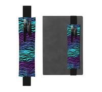 ZhaoYuGoods Portapenne con fascia elastica a righe zebrate mimetiche viola, blu, verde, con stampa, custodia per penna regolabile | grazioso portapenne in pelle, Nero , Taglia unica