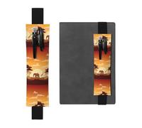 ZhaoYuGoods Portapenne con fascia elastica con elefante e giraffa al tramonto, con stampa regolabile, portapenne in pelle, Nero , Taglia unica