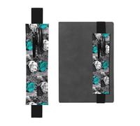 ZhaoYuGoods Portapenne con fascia elastica con motivo floreale rosa nero bianco foglia di tè | custodia per penna regolabile con stampa | grazioso portapenne in pelle, Nero , Taglia unica