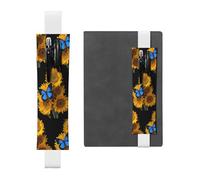 ZhaoYuGoods Portapenne con girasoli gialli con farfalle blu con fascia elastica | Custodia per penna regolabile con stampa | Simpatico portapenne in pelle, bianco, Taglia unica