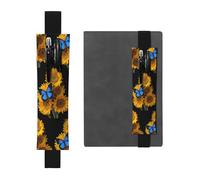 ZhaoYuGoods Portapenne con girasoli gialli con farfalle blu con fascia elastica | Custodia per penna regolabile con stampa | Simpatico portapenne in pelle, Nero , Taglia unica