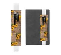 ZhaoYuGoods Portapenne con tre girasoli su fascia elastica in legno, con stampa regolabile, portapenne in pelle