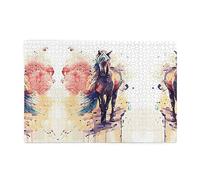 ZhaoYuGoods Puzzle da 1000 pezzi con cavallo ad acquerello, per adulti, puzzle orizzontali impegnativi in legno di alta qualità, con riferimento fotografico per rilassamento mentale e decorazione