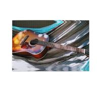 ZhaoYuGoods Puzzle da 1000 pezzi con chitarra acustica ad acquerello, per adulti, puzzle orizzontali impegnativi in legno di alta qualità, con foto di riferimento per rilassamento mentale e