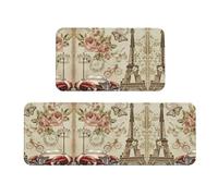 ZhaoYuGoods Set di 2 tappetini da cucina con cartoline vintage Parigi, con stampa, antiscivolo, per proteggere il pavimento, lavabili, comodi, per uso domestico, 43 cm x 75 cm + 43 cm x 120 cm