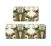 ZhaoYuGoods Set di 2 tappetini da cucina orientali con pavone su albero di fiori, stampa antiscivolo, per protezione del pavimento, lavabile, comodo tappetino per uso domestico, 43 cm x 75 cm + 43 cm