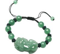 ZHAYUEOP FengShui, braccialetto ricchezza, da donna, avventurina, giada, Pixiu, Pi Yao, con perline intrecciate e nodo ananas, regolabile, 12MM, Acetato, Non pietra preziosa