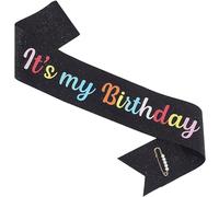 ZHBDPaty Fascia per compleanno con spilla a pera con scritta in lingua inglese "It's my Brithday", per ragazze e donne (nero 2)