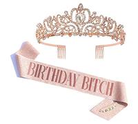 ZHBDPaty Set di fasce e diadema per cagna di compleanno per donne e ragazze, corone di cristallo glitterate e fascia kit 4 colori (rosa)