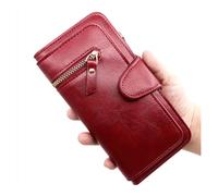 ZHCHAO Borsa for carte da donna con borsa a mano lunga con posizione fotografica multi-funzione con fibbia vintage con cerniera(Red)