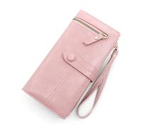 ZHCHAO Portamonete multi-carta di grande capacità con fibbia e cerniera Borsa lunga da donna(Roze)